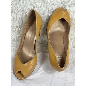 Stuart Weitzman Shoes Womens Size 8 Yellow Patent Peep Toe Pumps Heels NWA21372